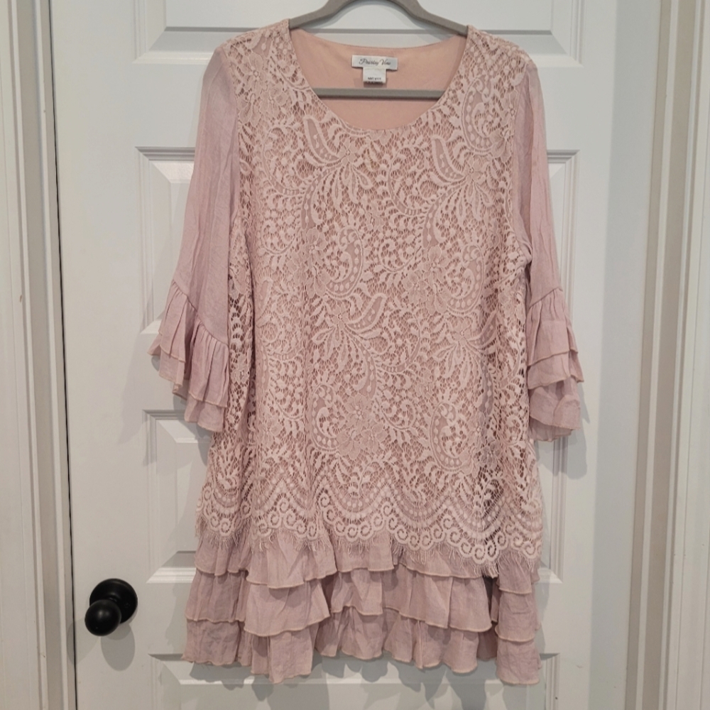Paisley Vine Pink Lace Tunic, Size 1XL